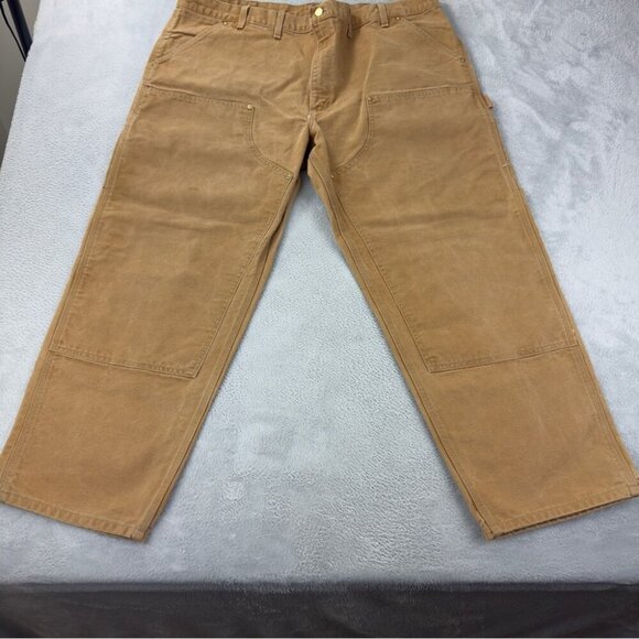 Vintage Carhartt Men's Size 42x27 B01 BRN Tan Double Knee Pants Made in USA 90s - Picture 11 of 12
